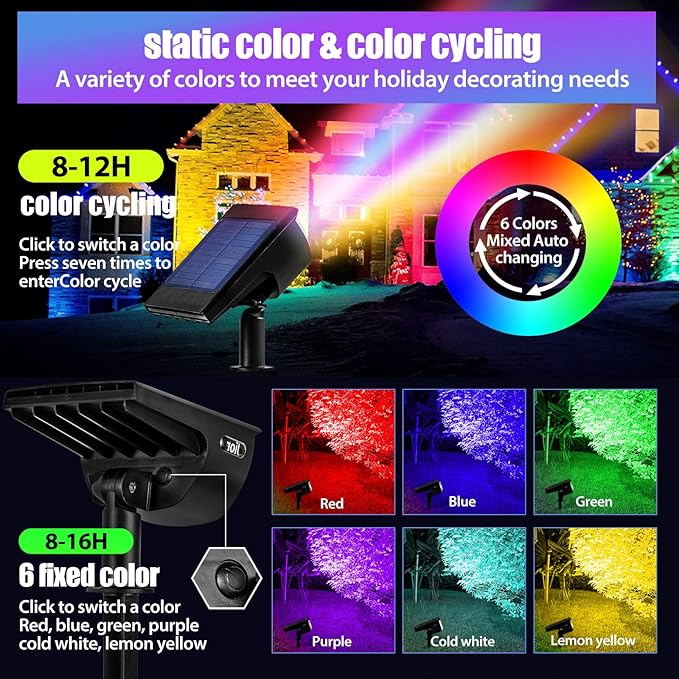 Solar Color Changing Spot Lights Outdoor, IP67 Waterproof Solar Landscape Lighting, 7 Modes Multicolor RGB Landscape Spotlights for Garden Yard Driveway Lawn Patio Pathway Easter Decorations, 4 Pack