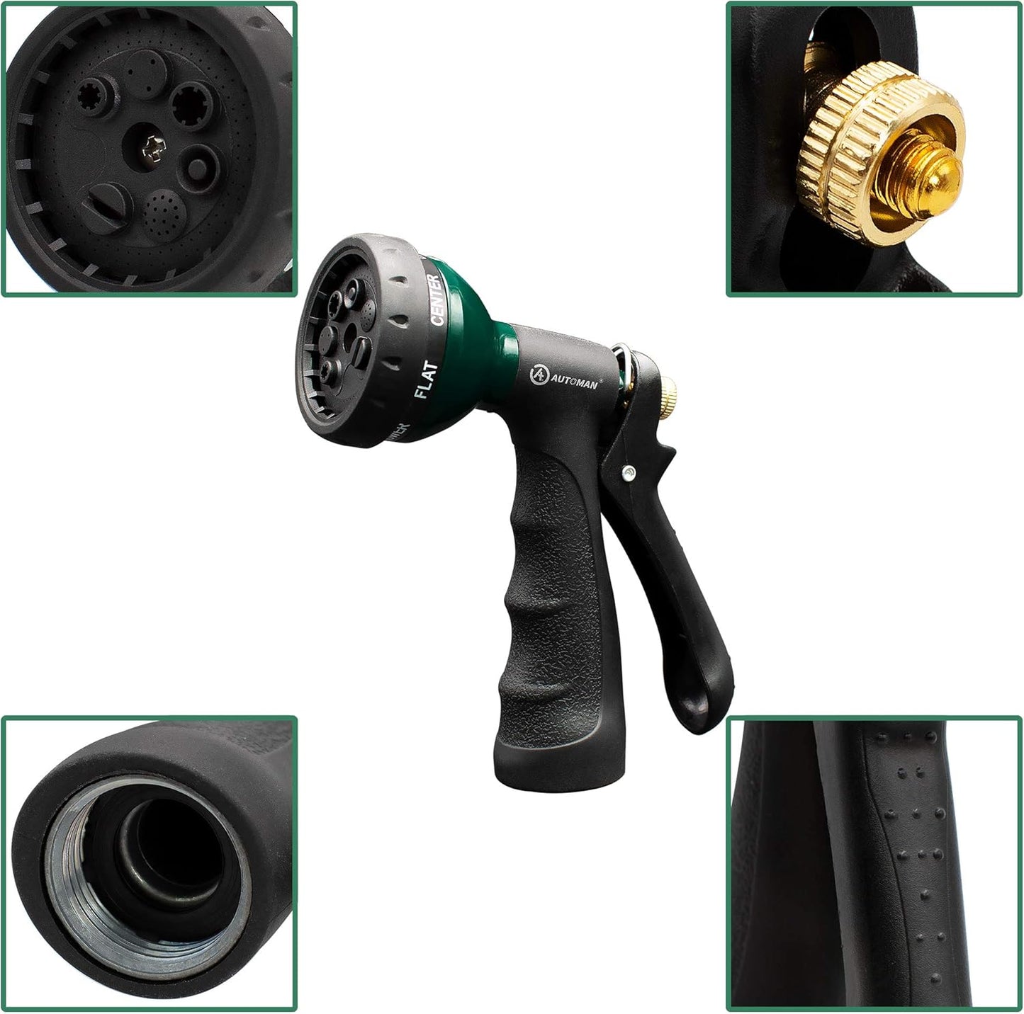 AUTOMAN-Garden-Hose-Nozzle, Metal Water Spray Nozzle with Heavy Duty 7 Adjustable Watering Patterns,Slip Resistant for Watering Plants,Lawn& Garden,Washing Cars,Cleaning,Showering Pets & Outdoor Fun.