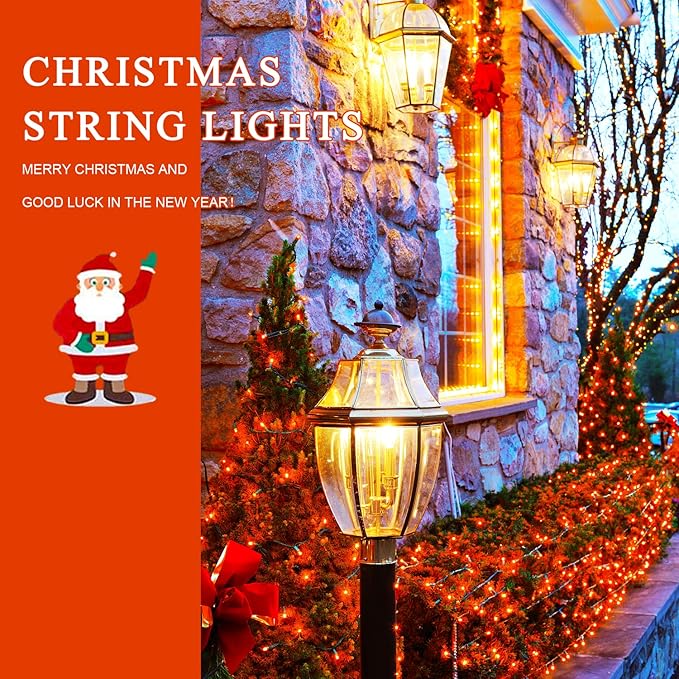 JMEXSUSS 500 LED Orange Christmas Lights Outdoor, 173ft Thanksgiving String Lights Plug in, Waterproof 8 Modes Orange String Lights for Party House Tree Fall Thanksgiving Decorations