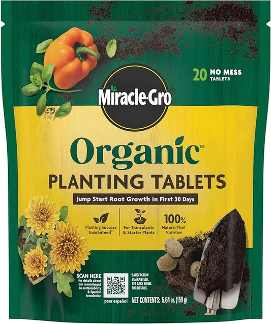 Miracle-Gro Organic Planting Tablets, for Transplants and Starter Plants, Formulated with Calcium, Jump Starts Root Growth, OMRI Listed, 20 Tablets