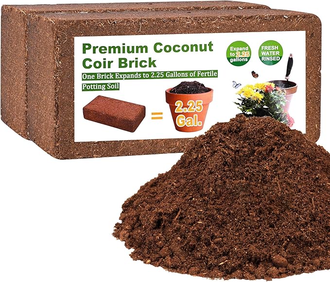 Organic Coco Coir 2 Pcs Compressed Coconut Coir Bricks Coconut Fiber Husk Substrate Mulch Coconut Bark Core Growing Medium Peat Moss Soil High Nutrition for Plants Gardening Seed Starting Soil Mix
