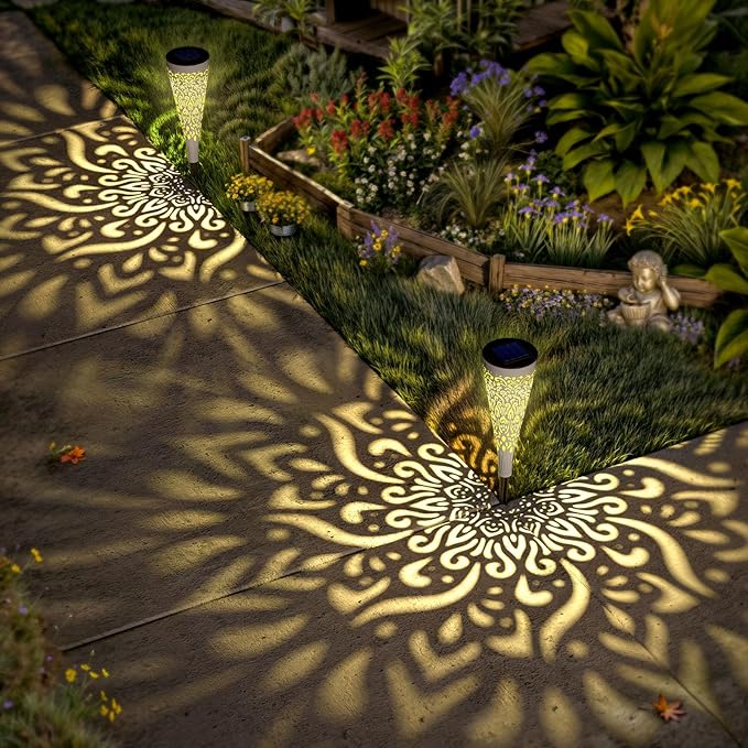 6 Pack Solar Lights Outdoor Garden Decorative Solar Garden Lights with Warm Light Waterproof Solar Pathway Landscape Light for Path Patio Backyard Walkway Yard Decor (White, 6Pcs)