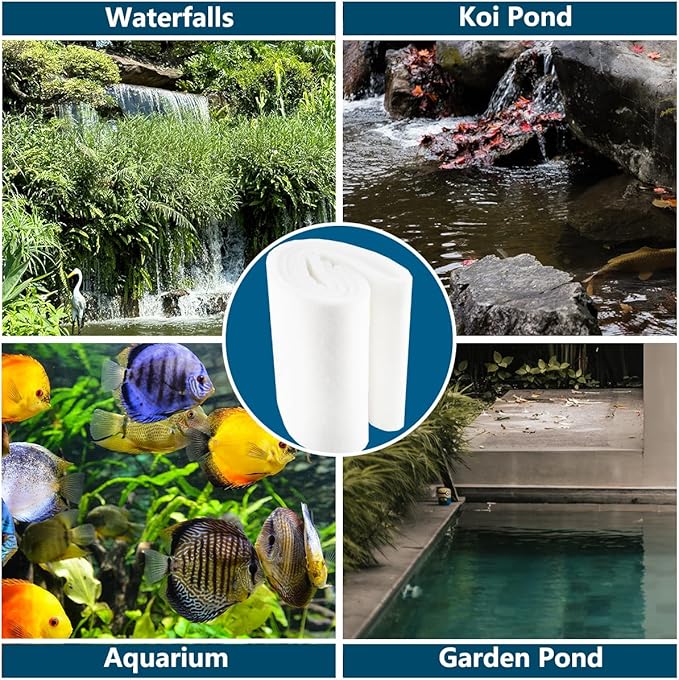 White Koi Pond Filter Pad Fine Bulk Roll- Cut to Fit - Durable Fish Pond Filter Media - Water Garden Aquariums Filter Material - 118" (9.8 ft) x 8" x 3/5" - 4/5" Thickness - 1 Pack