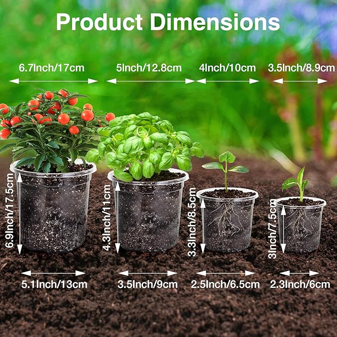 Bonviee Clear Nursery Pots for Plants, 6.7/5/4/3.5 Inch Reinforced Clear Nursery Pots with Drainage Hole, 36 Packs Transparent Plastic Plant Pot Seedling Planter Seed Starter Flower