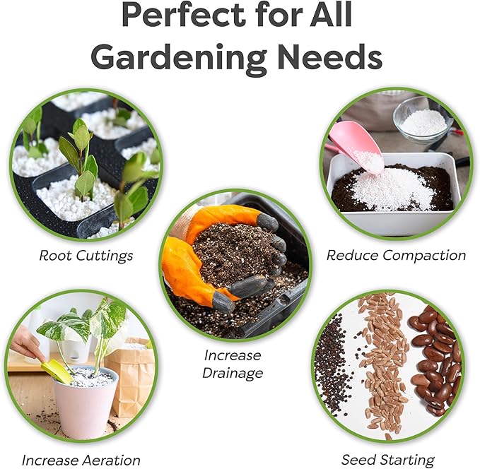 Organic Perlite by Perfect Plants — Add to Soil for Indoor & Outdoor Container Plants for Drainage Management and Enhanced Growth (8qts.)