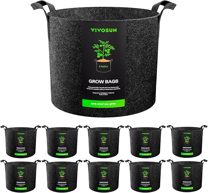 VIVOSUN 10-Pack 5 Gallon Grow Bags, Reinforced Planter Fabric Pots for Gardening Black