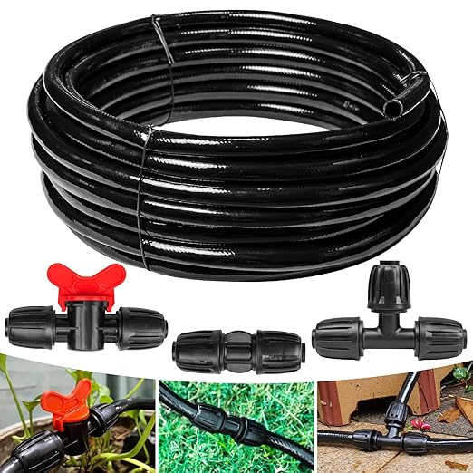 40 FT 1/2 inch Drip Irrigation Irrigation kit Main Line Supply Hose Tube for Garden Irrigation System (Includes 1/2" Straight Connector, 3-Way Connector, Switch Valve)
