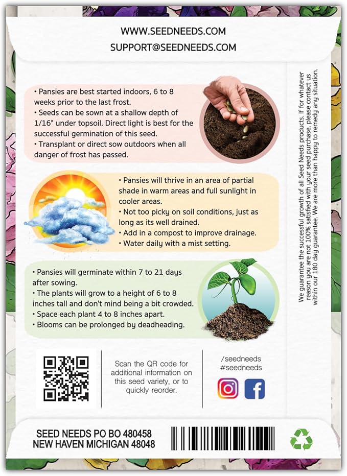 Seed Needs, Rococo Pansy Seeds - 600 Heirloom Seeds for Planting Viola Germania (2 Packs)