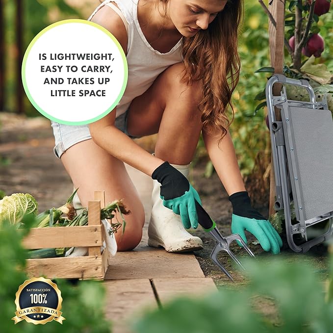 Garden Kneeler and Seat with Soft Foam Pad - Six Gardening Tools - Bags and Gloves -Gardenig Work Seats - Gardening Supplies - Gardening Gifts for Men and Women - Garden Kneeling Bench with Handles.