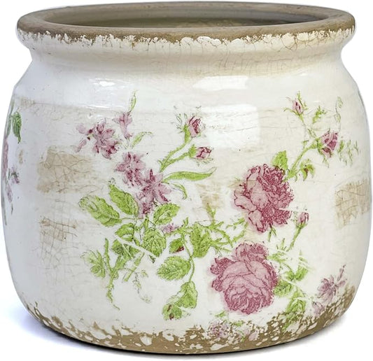 Vintage Ceramic Ice Crack Flower Pot with Drainage Holes, Country Rustic Planters for Indoor and Outdoor,Tuscan Decor,Home,Living Room, Garden Decor, Gardening Gift (Garden)