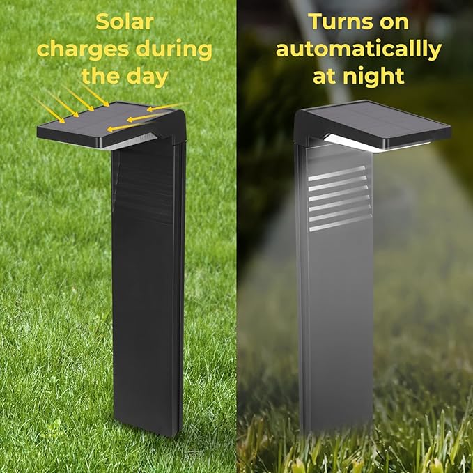 Techko Outdoor Solar L-Shaped Path Lights (2-Pack), Modern Minimal Design, Waterproof IP65, Garden Lights for Landscape, Yard, Walkway, Pathway,Matte Black