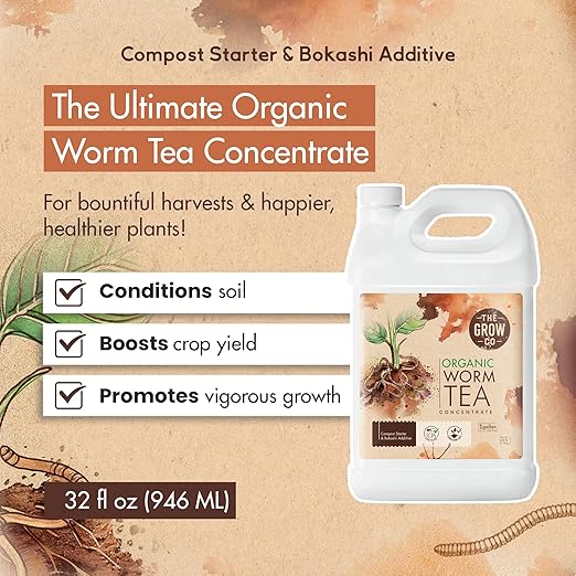 Worm Castings for Plants, Earthworm Casting Organic Fertilizer, Bokashi Booster, Worm Tea Made from Compost Worms, Liquified & Concentrated Vermicompost for Soil Fertility & Bountiful Harvest, 1 gal.