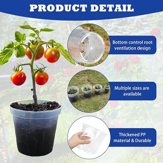 Hourleey 36 Pack 4/5/6/7 Inch Clear Nursery Pots for Plants, Plant Pots with Drainage Holes, Transparent Seedling Pots for Seed Starters Planter Flower