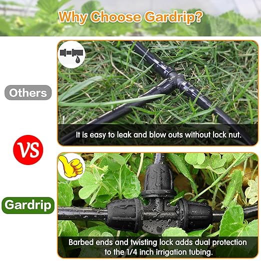 Upgraded 1/4" Drip Irrigation Tee Fittings：24 Pieces Leak Free Lock Barbed 3 Way Tee Connectors for 1/4 Inch Irrigation Tubing Quick Connect Parts for Garden Landscape System