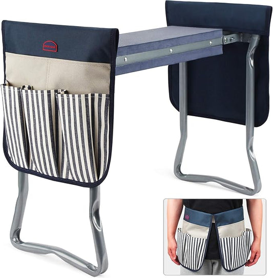 G GOOD GAIN Gardening Stool Widen Soft Kneeling Pad Garden Kneeler and Seat with 2 Larger Tool Pouches Outdoor Foldable Sturdy Gardening Tools Gifts for Gardeners, Navy