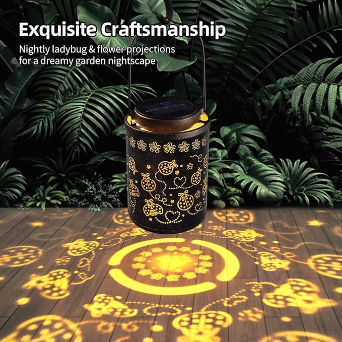 Solar Lanterns Outdoor Waterproof Ladybug Garden Decor, Hanging Metal Lights for Yard, Patio, Backyard, Porch, Fence, Ideal Gift for Women, Mom, Grandma, Birthday & Mother’s Day