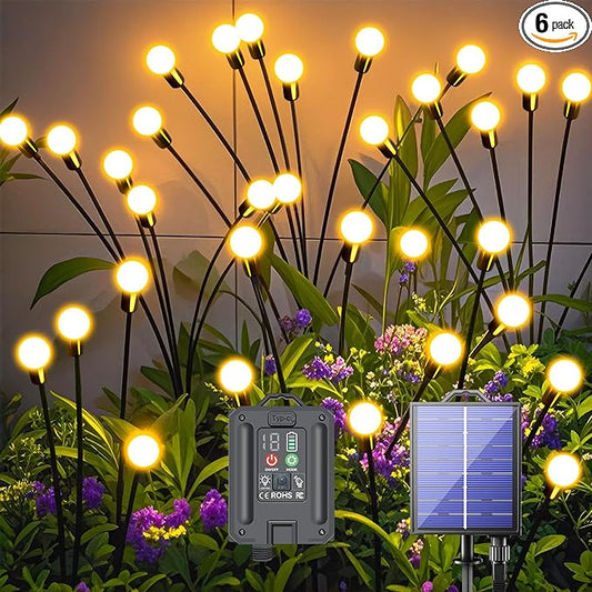 New Upgraded Solar Garden Lights, 6 Pack 48 LED Solar Firefly Lights Outdoor Waterproof, Solar & USB Charging, 8 Modes Swaying Light for Yard Pathway Patio Landscape Outdoor Decoration Lights