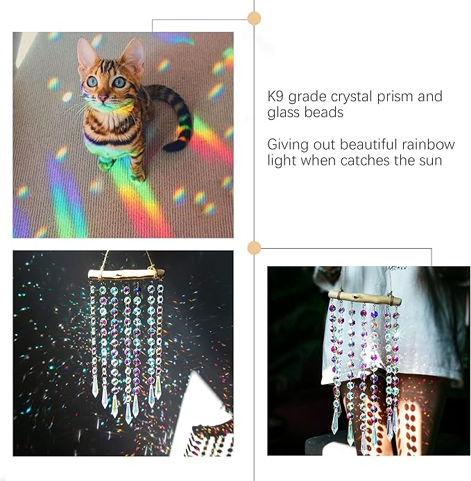 Hanging Crystal Prism Suncatcher Ornament Crystal Wind Chimes Colorful Glass Beads Chain Pendant Decorative