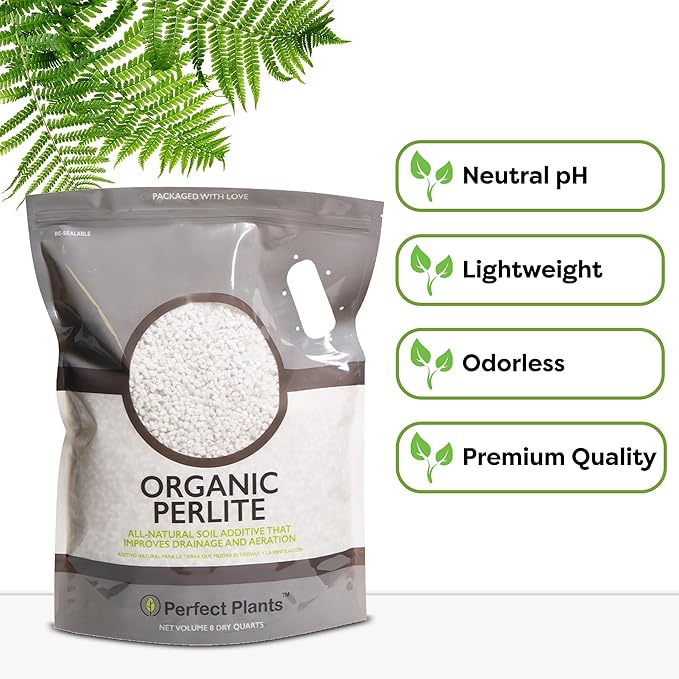 Organic Perlite by Perfect Plants — 4qts. Natural Soil Additive for Indoor & Outdoor Container Plants — Enhanced Drainage for Optimal Growth