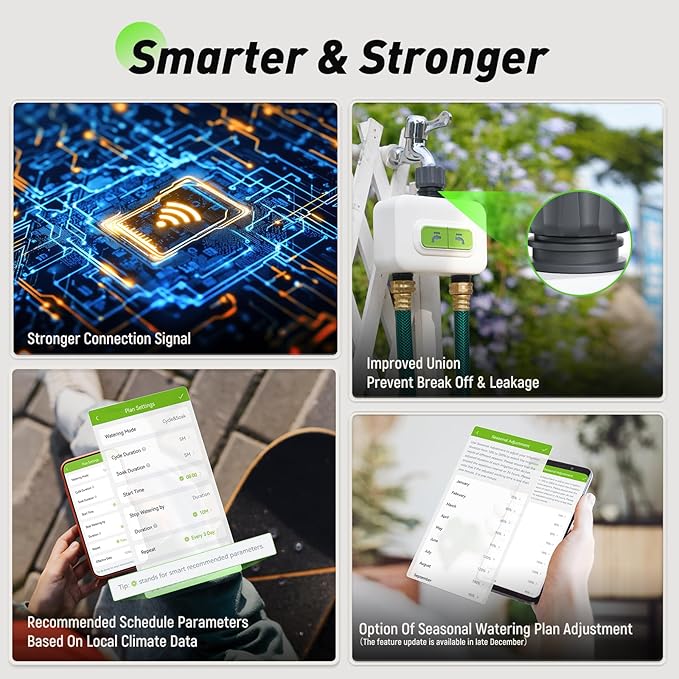 RainPoint 2-zone Wireless Smart Water Timer with Hub for Outdoor Irrigation Rain Delay, APP Remote Control WiFi Watering Timer for Garden Faucet with 2 Outlets Automatic Schedules for Lawn,Garden,Yard