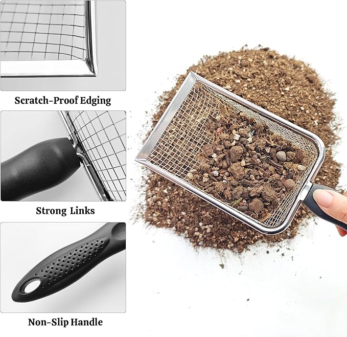 Gardening Soil Sifter Pack of 2 - Garden Sand Soil Compost Sifter with Handle - Two Garden Sifters (3.8mm and 5mm Mesh),Ideal for Sand, Rocks, Dirt, Compost - Perfect for Gardening