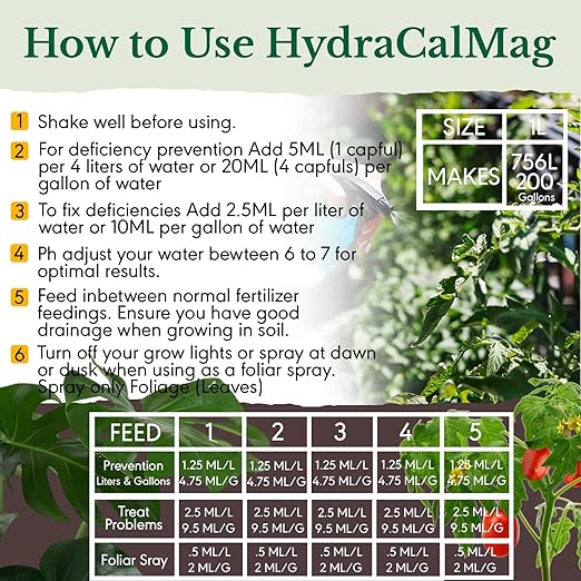 HydraCalMag Calcium Magnesium & Iron - Liquid Plant CalMag Fertilizer For Indoor and Outdoor Hydroponic Systems, Soil Gardens & Foliar Spray Nutrient for Prevention & Repair of Plant Deficiencies 32oz