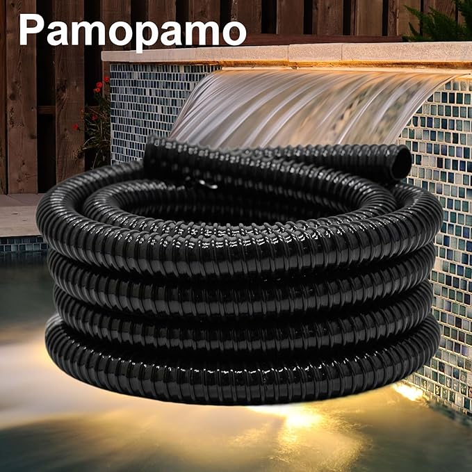 1 Inch Pond Tubing, 1" ID Corrugated Water Pipe, 20 Feet Length Flexible PVC Hose Pipe with Pipe Fittings, Aquarium, Pond Waterfall, Garden Pond Pump Drainage Tube Black