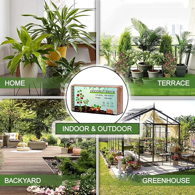 Premium Coco Coir Brick, 1.4Lbs High Nutrinent Coconut Soil, OMRI 100% Organic Low EC & PH Balanced Potting Soil for All Plants Gardening, Hydroponics and Green House (650G x 8)