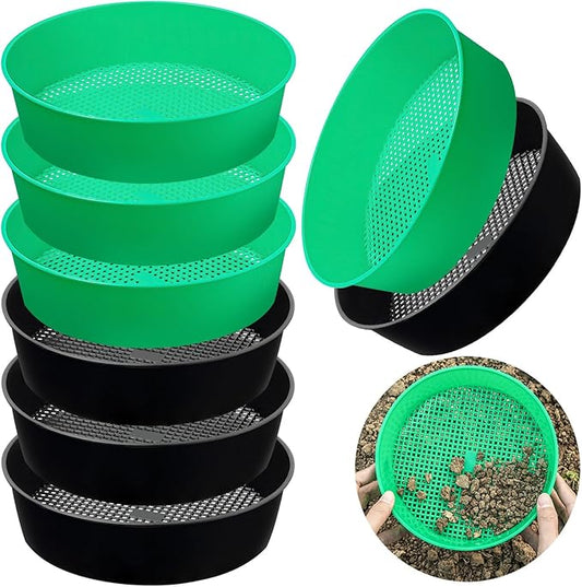 8 Pack Rock Garden Sieve Soil Sifter, Round Plastic Gardening Soil Sifting Pan Sand Sifter Set, Compost Sifter Rock Sifter Dirt Sifter for Small Gravel, Soil, Sand