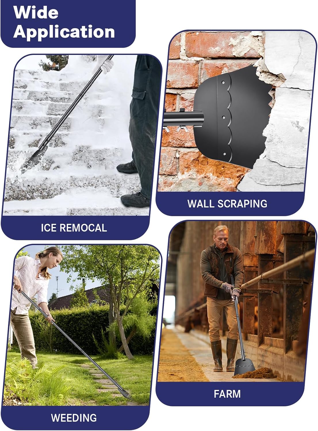 Wavy Blade Ice Scraper with Long Handle 57" Adjustable Snow Shovel Ice Chopper Weed Remover Tool for Gardening Driveway Floor Scraper & Root Cutter Digging Shovel Multifunctional Cleaning Garden Tool