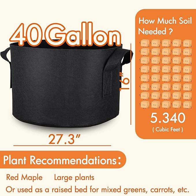 Gardzen 2-Pack 40 Gallon Grow Bags, Aeration Fabric Pots with Handles, Pot for Plants