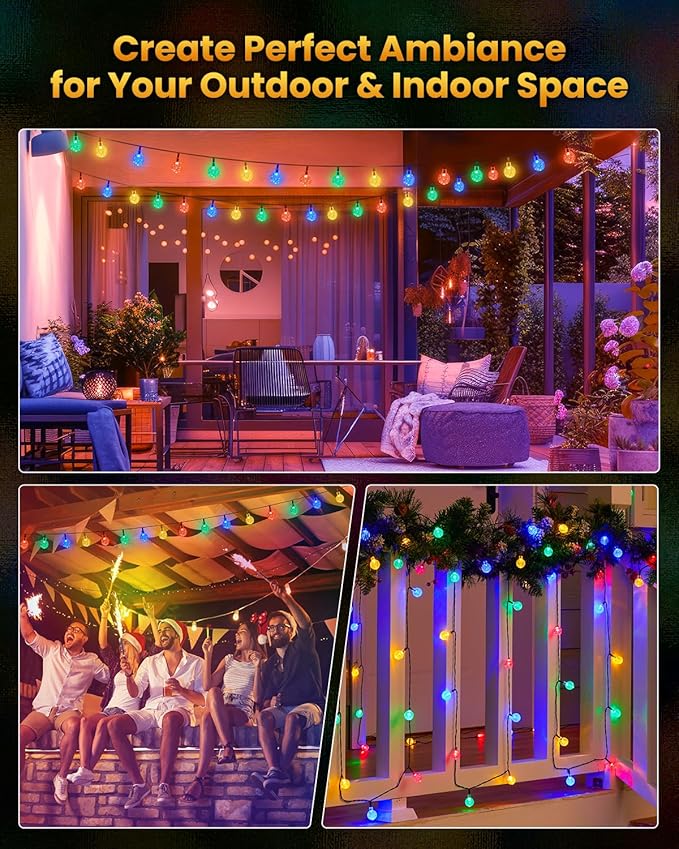 Solar String Lights Outdoor Waterproof, 2-Pack 120 LED 72Ft Total, Crystal Globe Lights with 8 Lighting Modes, Solar Powered Patio Lights for Garden Yard Porch Wedding Party Decor (Multicolor)
