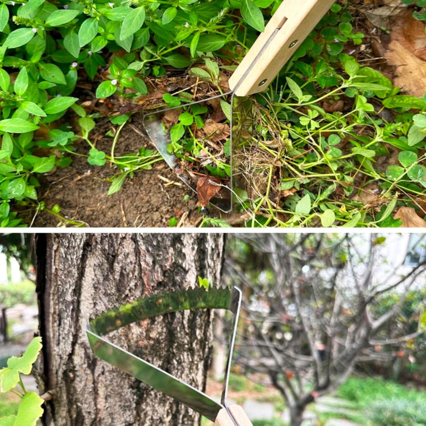 2-in-1 Weed Puller Tool,Garden Weed Scraper Tool, Weeding Rake, Metal Weeder & Soil Leveler with Ergonomic Wood Handle Weed Rake