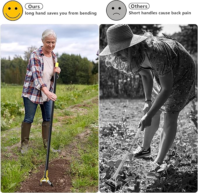 BsBsBest Scuffle Hoe Garden Tool, Stirrup Loop Hoe with 90 Inch Adjustable Long Hand, Great for Weeds in Backyard,Vegetable Garden