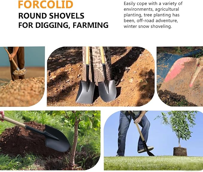 Shovels for Digging, Digging Shovel,Round Shovel,Garden Spade Shovel with D-Handle,Wood+Metal（41 inch 1Pack）