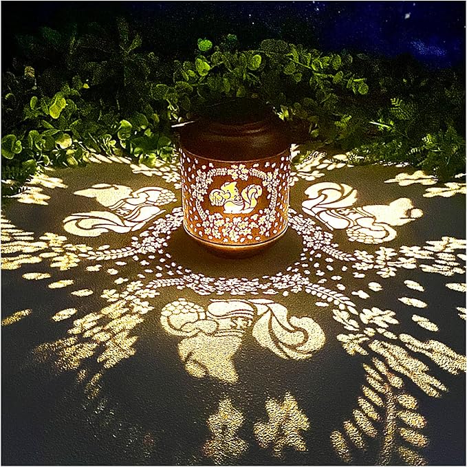 Squirrel Solar Lanterns Outdoor Waterproof Hanging Solar Lights Squirrel Gifts for Women Men Metal Decorative LED Lanterns for Yard, Patio, Lawn, Tabletop, Pathway, Landscape, Garden Decor