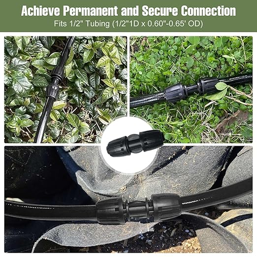 10 Pack 1/2 Inch Drip Irrigation Fittings Coupler Connectors for 1/2" Drip Irrigation Tubing (1/2" ID x 0.60"-0.65" OD), Anti-Leak 1/2'' Drip Line Barbed Straights Connectors for Most 1/2" Tubing