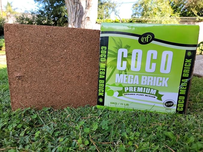 Coco Coir Mega Brick Organic Coconut Coir 11 Pound Coco Fiber Compressed Block Pre Washed Buffered RHP Cert Potting Soil Indoor Outdoor Plant Garden Use Vegetable Flower Seed Starter Mushrooms