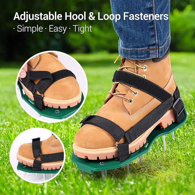 Ohuhu Lawn Aerator Shoes with Hook & Loop Straps, All New Unique Design Free-Installation Heavy Duty Spiked Aerating Sandals, One-Size-Fits-All & Easy to Use for Yard Patio Lawn Garden