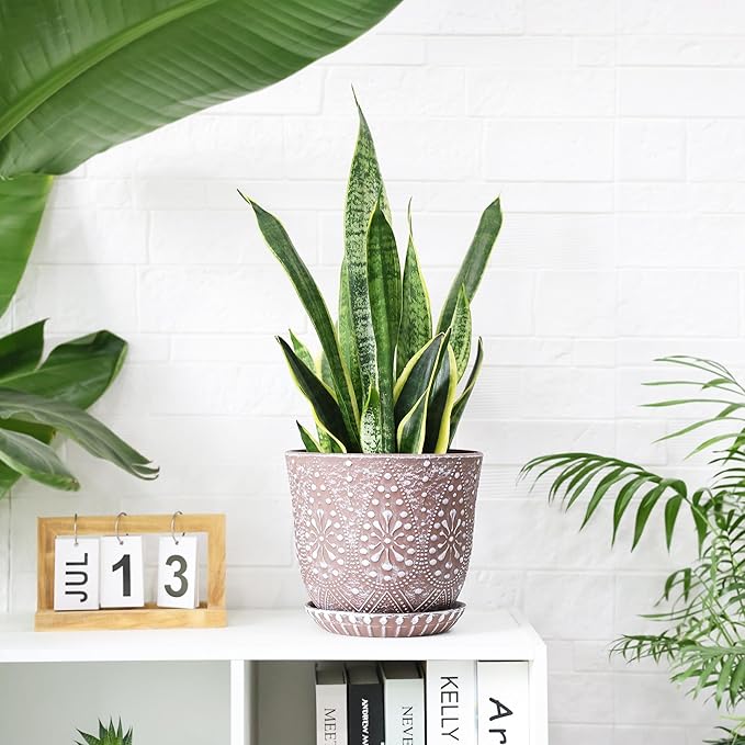 Gepege 8 Inch Plant Pot for Plants, Ceramic Planter with Drainage Holes and Saucers for Indoor Plants Large Flower Pot