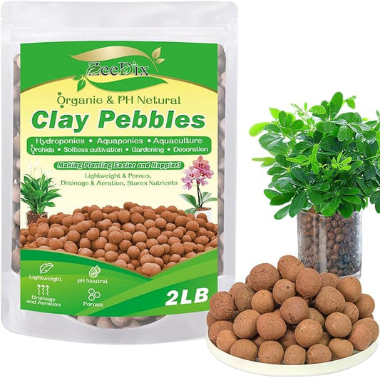 ZeeDix 2LBS Expanded Clay Pebbles for Plants, 4mm-16mm Leca for Plants Clay Aggregate Grow Media, Natural Organic Clay Balls for Hydroponic, Gardening, Orchids, Decoration, Aquaponics