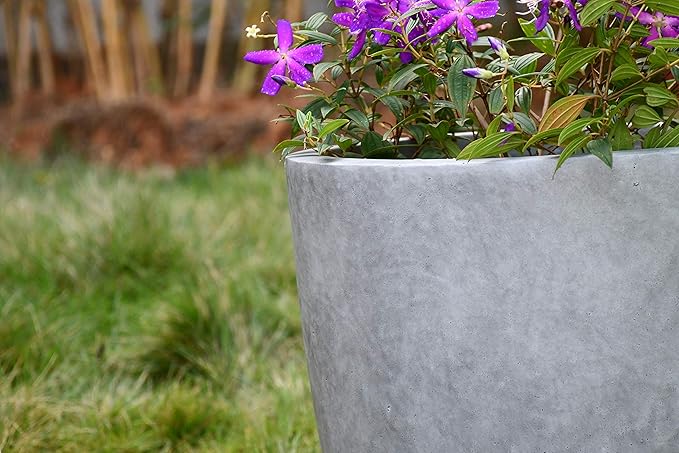 Kante 14 Inch Dia Round Concrete Planter, Indoor Outdoor Large Plant Pot with Drainage Hole and Rubber Plug for Home Patio Garden, Natural Concrete