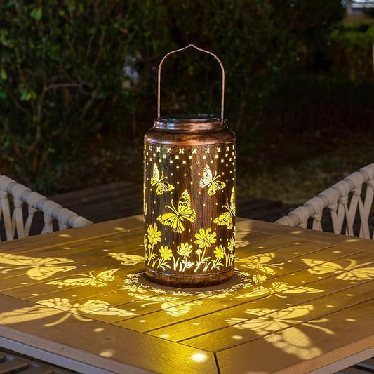 pearlstar Butterfly Lantern Outdoor Solar Hanging Lantern Lights Decorative Solar Light Waterproof for Table Patio Yard Garden Lawn Landscape Lighting, Gardening Gifts for Women Mon (A-Butterfly)