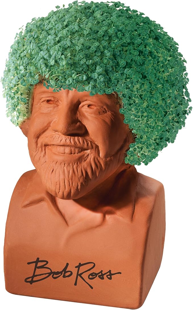 Chia Pet Bob Ross with Seed Pack, Decorative Pottery Planter, Easy to Do and Fun to Grow, Novelty Gift, Perfect for Any Occasion
