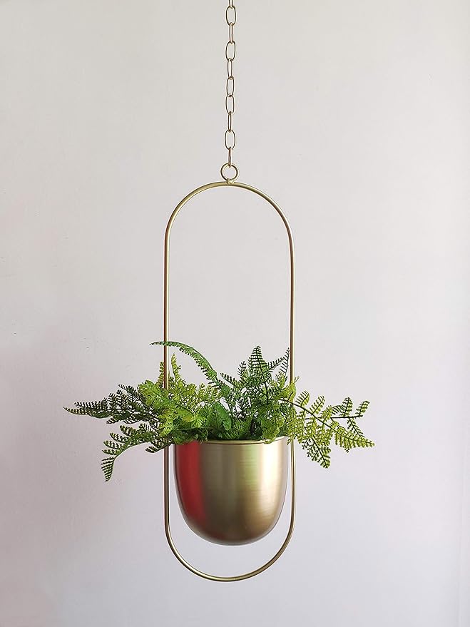 Boho Gold Metal Plant Hanger,Metal Wall and Ceiling Hanging Planter, Modern Planter, Mid Century Flower Pot Plant Holder, Minimalist Planter for Indoor Outdoor Home Decor
