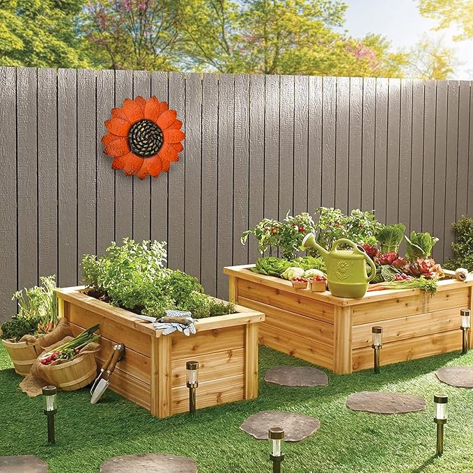 EASICUTI Orange Sunflower Metal Flowers Wall Decor Metal Wall Art Decorations Hanging For Indoor Outdoor Home Bathroom Kitchen Room Bedroom Living Room Garden Patio Porch 13 Inch