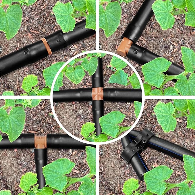 36 Pieces Drip Irrigation Kit：Drip Irrigation Parts for 1/2 Inch Drip Irrigation Tubing with 17mm 0.600" ID Drip Barbed Connectors Including 12 Couplings 10 Tees 6 Elbows 6 Plugs 2 Crosses