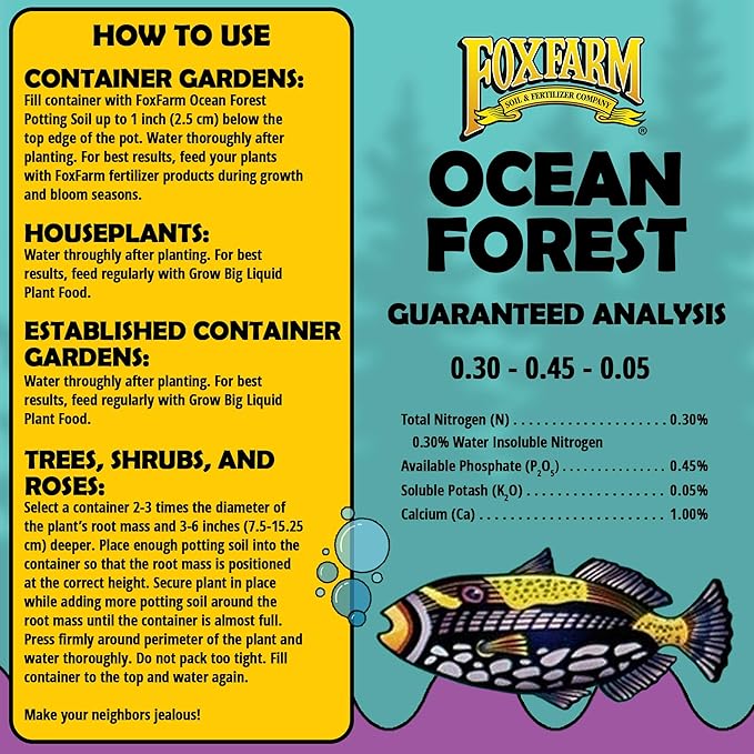FoxFarm Ocean Forest Potting Soil, 1.5cu ft (Pack of 3) - Light, Aerated Texture, Designed for All Container Plants - pH Adjusted for Optimal Nutrient Uptake, Effectively Retains Moisture