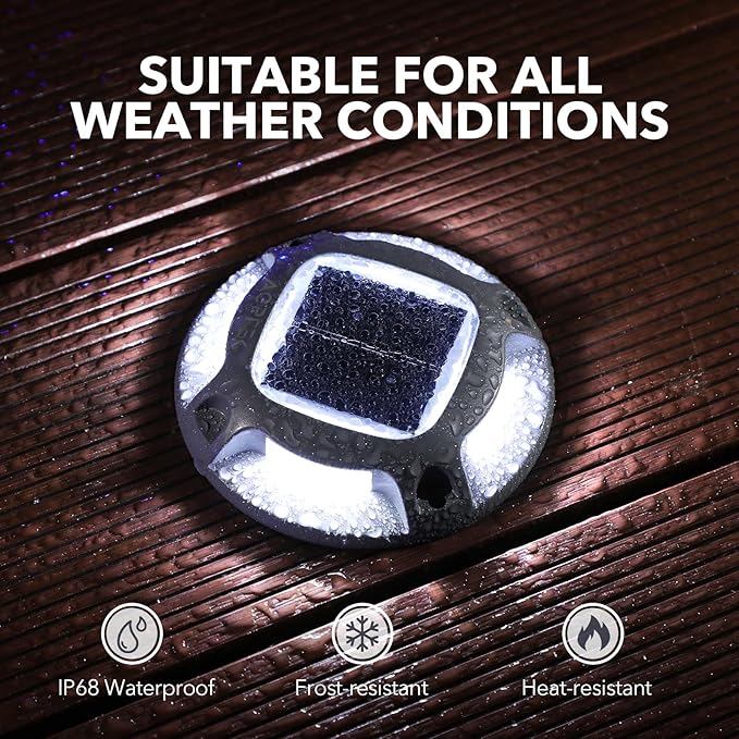 AGPTEK Solar Driveway Lights Outdoor 24 Pack, 2 Color Modes LED Deck Dock Marine Waterproof Security Marker Lights for Step Sidewalk Stair Garden Pathway Walkway Yard(Blue Light/Cool White)