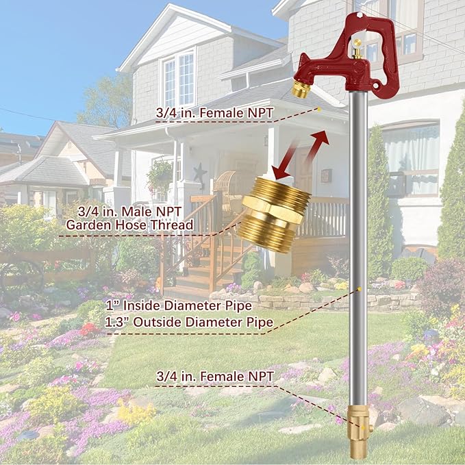 Yard Hydrant Frost Proof Outdoor Faucet Frost Free Freeze Proof Faucet for Yard Garden Farm Pasture Irrigation, Water Hydrant 3/4" Pipe Connection, 6.25ft Total Length 4' Bury